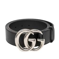 Pre Owned Gucci Black Leather GG Marmont Buckle Belt 110CM