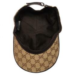 Pre Owned Gucci Beige Logo Monogram Web Stripe Detail Canvas Baseball Cap M