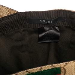 Pre Owned Gucci Beige Logo Monogram Web Stripe Detail Canvas Baseball Cap M