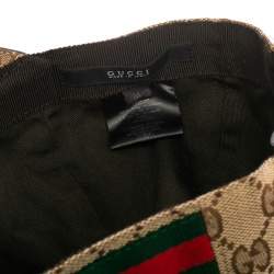 Pre Owned Gucci Beige Logo Monogram Web Stripe Detail Canvas Baseball Cap M