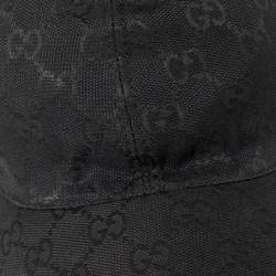 Pre Owned Gucci Black Logo Monogram Web Stripe Detail Canvas Baseball Cap S