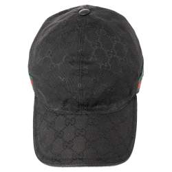 Pre Owned Gucci Black Logo Monogram Web Stripe Detail Canvas Baseball Cap S