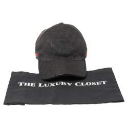 Pre Owned Gucci Black Logo Monogram Web Stripe Detail Canvas Baseball Cap S