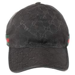 Pre Owned Gucci Black Logo Monogram Web Stripe Detail Canvas Baseball Cap S