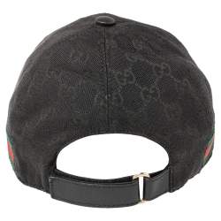 Pre Owned Gucci Black Logo Monogram Web Stripe Detail Canvas Baseball Cap S