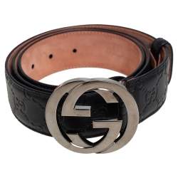 مملوكة مسبقًا Gucci Black Guccissima Leather Interlocking G Buckle Belt 100CM