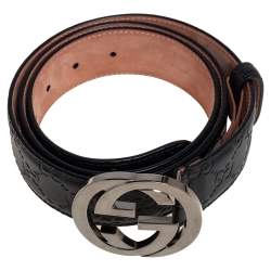 مملوكة مسبقًا Gucci Black Guccissima Leather Interlocking G Buckle Belt 100CM