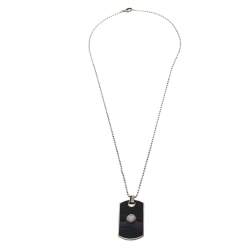 Pre Owned Gucci Sterling Silver Black Dog Tag Pendant Necklace