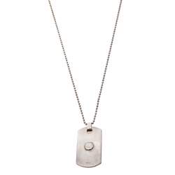 Pre Owned Gucci Sterling Silver Black Dog Tag Pendant Necklace