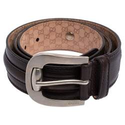 مملوكة مسبقًا حزام غوتشي إبزيم جلد بني منقوش 95 سم