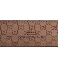 مملوكة مسبقًا حزام غوتشي إبزيم جلد بني منقوش 95 سم
