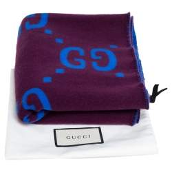 Gucci Brown & Blue Monogram Jacquard Wool Stole