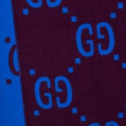 Gucci Brown & Blue Monogram Jacquard Wool Stole