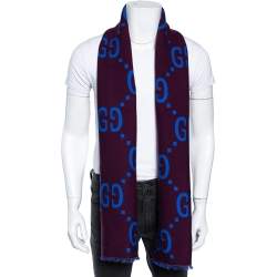 Gucci Brown & Blue Monogram Jacquard Wool Stole