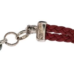 Gucci Red Braided Leather Horsebit Bracelet 17