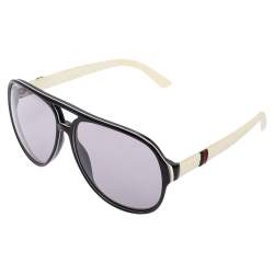 Pre Owned نظارة شمسية غوتشي أفياتور GG1065S مطاط وأسيتات أبيض / أسود متدرج