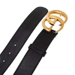 مملوكة مسبقًا Gucci Black Leather GG Marmont Buckle Belt 90CM