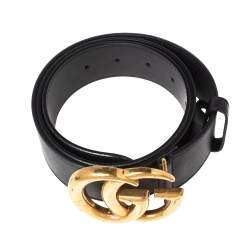 مملوكة مسبقًا Gucci Black Leather GG Marmont Buckle Belt 90CM