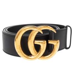 مملوكة مسبقًا Gucci Black Leather GG Marmont Buckle Belt 90CM