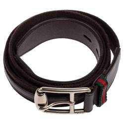 Pre Owned حزام غوتشي جلد وكانفاس بني بإبزيم 105 سم