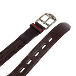 Pre Owned حزام غوتشي جلد وكانفاس بني بإبزيم 105 سم