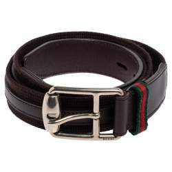 Pre Owned حزام غوتشي جلد وكانفاس بني بإبزيم 105 سم