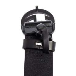 مملوكة مسبقًا Gucci Black Leather Interlocking G Buckle Slim Belt 110CM