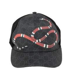 Gucci Kingsnake Print GG Supreme Baseball Hat Black/Grey