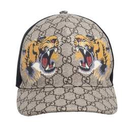 Pre Owned  Gucci Beige GG Supreme Tiger Print Synthetic Baseball Cap XL