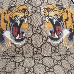 Pre Owned  Gucci Beige GG Supreme Tiger Print Synthetic Baseball Cap XL