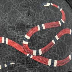 Pre Owned Gucci Black Kingsnake Print GG Supreme Leather Baseball Cap (58)