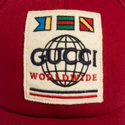 Pre Owned Gucci Red World Wide Applique Cotton Baseball Cap (60)
