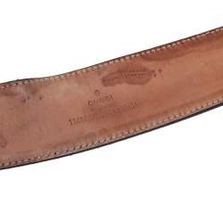 Pre Owned حزام غوتشي كانفاس ويب وجلد أسود إبزيم حرفي جي متداخل 90 سم