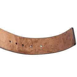 Pre Owned Gucci Black Leather and Web Canvas Interlocking G Buckle Belt 95CM