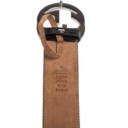 Pre Owned Gucci Black Leather and Web Canvas Interlocking G Buckle Belt 95CM