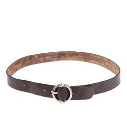 Pre Owned Gucci Brown Leather Circle Buckle Belt 105CM
