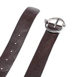 Pre Owned Gucci Brown Leather Circle Buckle Belt 105CM