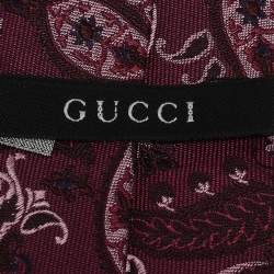 Pre Owned Gucci Burgundy Paisley Jacquard Silk Tie