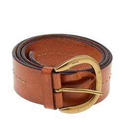 Pre Owned Gucci Tan Leather Buckle Belt 95CM