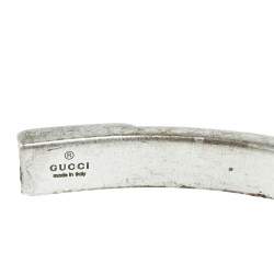 Gucci Silver Black Leather Inlay Cuff Bracelet