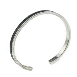 Gucci Silver Black Leather Inlay Cuff Bracelet