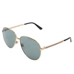 Pre Owned Gucci Green Acetate GG0138S Aviator Sunglasses