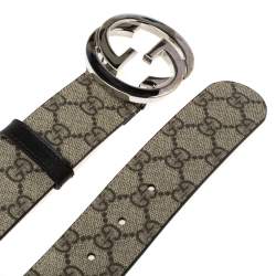 Pre Owned حزام غوتشي كانفاس GG سوبريم بيج إبزيم G متداخلة 85 سم
