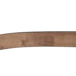Pre Owned Gucci Black Textured Leather Buckle Belt 105CM