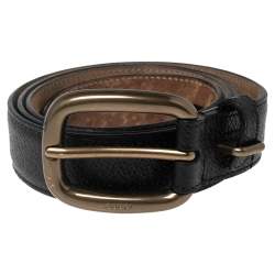 Pre Owned Gucci Black Textured Leather Buckle Belt 105CM