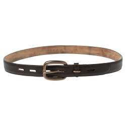 Pre Owned Gucci Dark Brown Textured Leather Buckle Belt 105CM