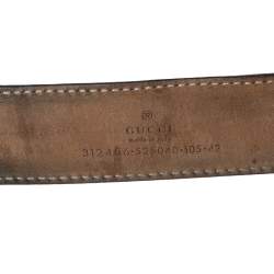 Pre Owned Gucci Dark Brown Textured Leather Buckle Belt 105CM