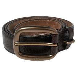 Pre Owned Gucci Dark Brown Textured Leather Buckle Belt 105CM