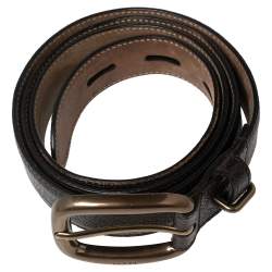 Pre Owned Gucci Dark Brown Textured Leather Buckle Belt 105CM