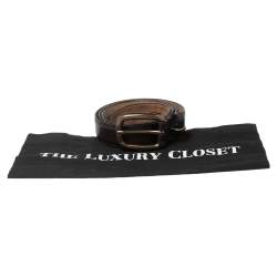 Pre Owned Gucci Dark Brown Textured Leather Buckle Belt 105CM